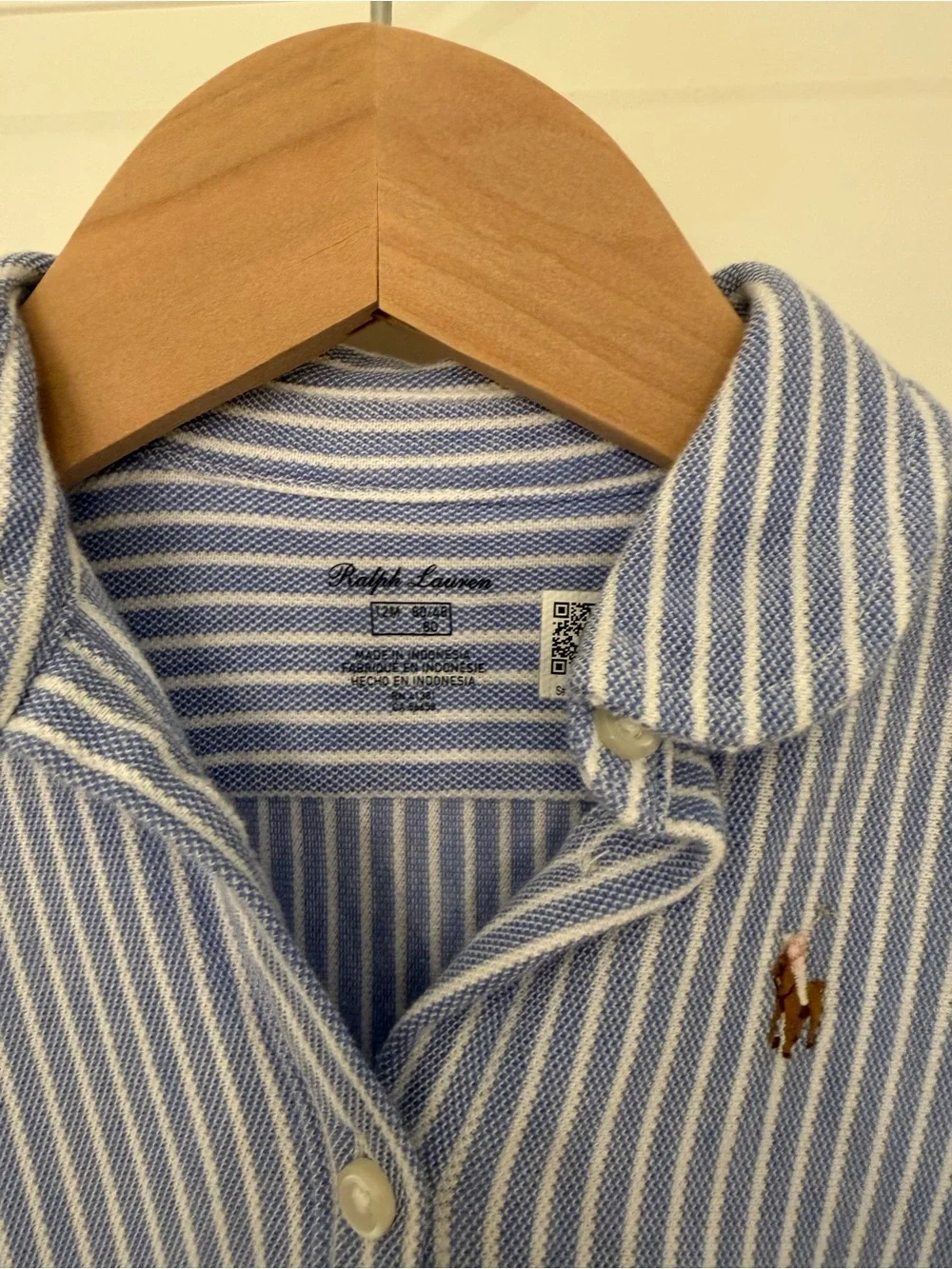 Ralph Lauren Light Blue & White Striped Polo Dress with Puff Sleeves